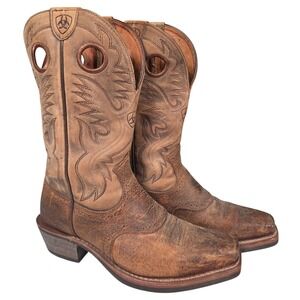 Ariat Heritage Roughstock Mens 8.5 EE Brown Leather Square ToeCowboy Boots Wide